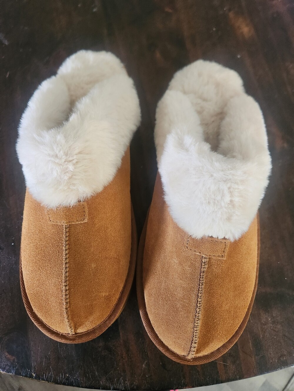Womens Joyspun Suede Platform Faux Fur Slippers
